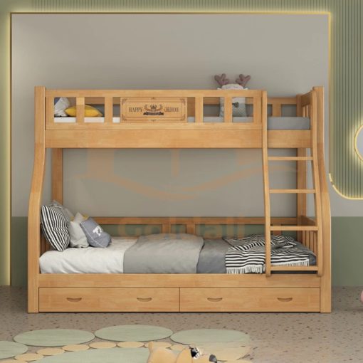 Durable natural wood bunk bed